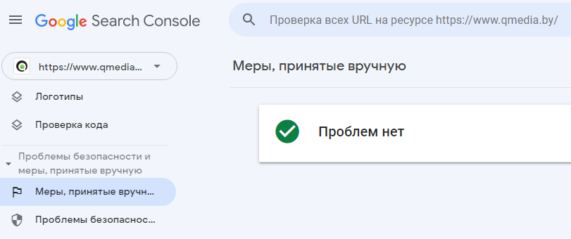 Рабочая панель Google Search Console