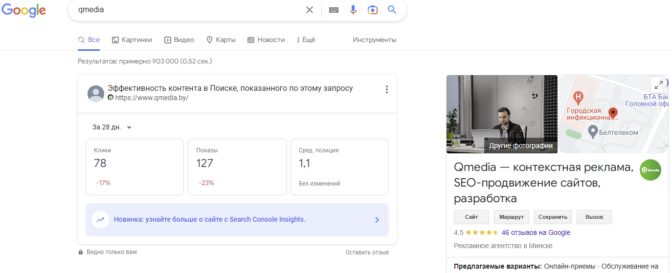 Проверка по брендовому запросу в Google